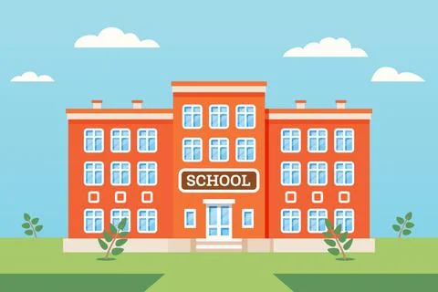 School building with blue sky. Back to school. Minimalistic flat design style Ilustración de archivo