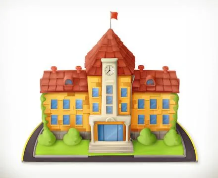 School building, cartoon vector graphic, mesh Stock Illustration