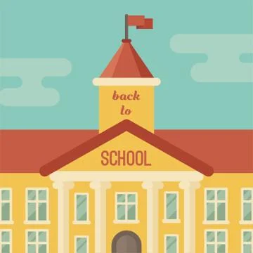 School building closeup with text Back to school, flat illustration Stock Illustration