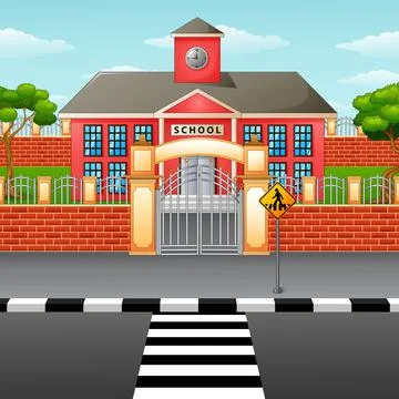 School building with crosswalk 스톡 일러스트