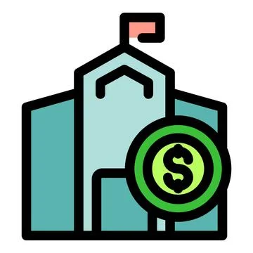 School building with dollar coin representing funding for education Stock Illustration