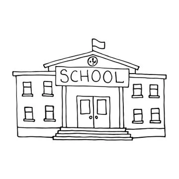 School building doodle. Outlined Illustrazione stock