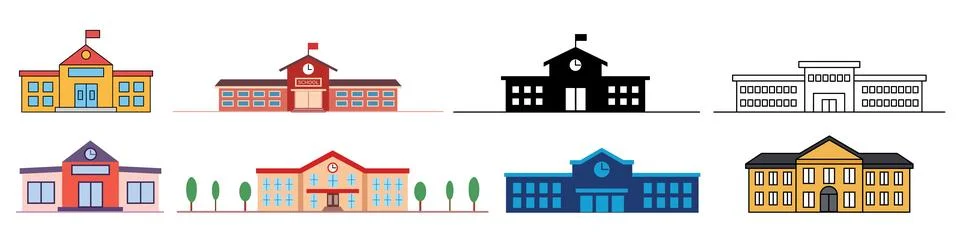 School Building element set. Educational buildings Flat vector illustration. Stock Illustration
