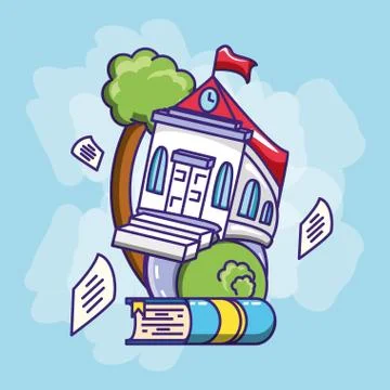 School building facade with book Ilustración de archivo