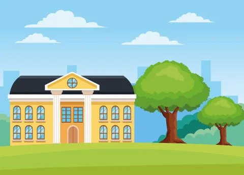 School building facade in the camp scene Ilustración de archivo