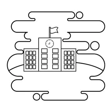 School building facade in landscape scene Ilustración de archivo