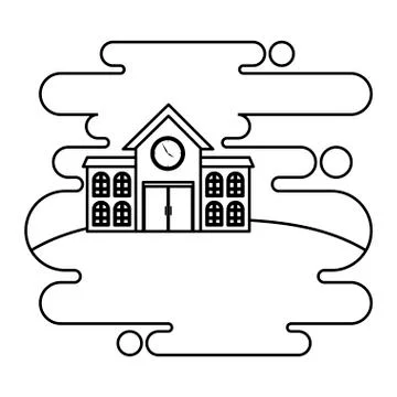 School building facade in landscape scene Ilustración de archivo