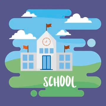 School building facade in landscape scene Ilustración de archivo