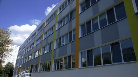 School building features large windows and minimalist facade Stock Footage 283357311