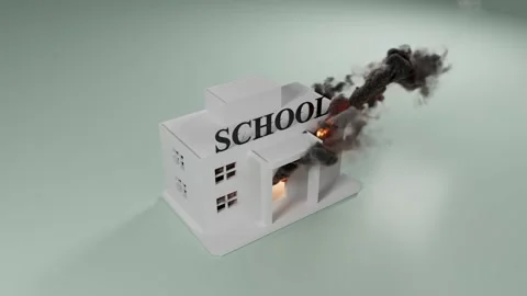 School Building On Fire With Dense Black Smoke Video stock 334979582
