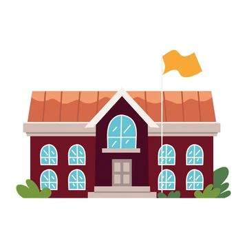 School building with flag Ilustración de archivo