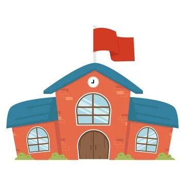School Building with Flag on Top Ilustración de archivo