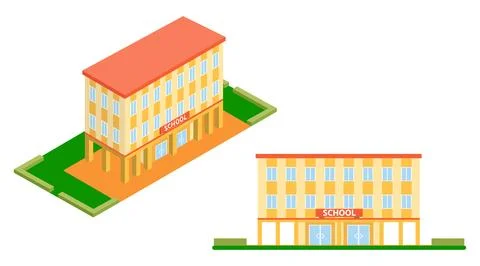 School building in flat design and in isometry. Realistic school in 3D Illustrazione stock