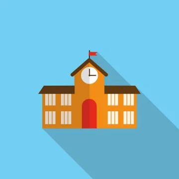 School Building Flat Icon with Long Shadow, Vector Illustration Ilustración de archivo