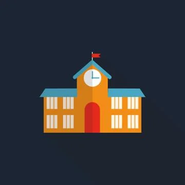 School Building Flat Icon with Long Shadow, Vector Illustration Ilustración de archivo