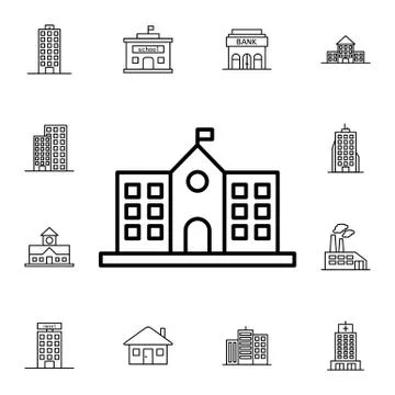 School, building flat vector icon in buildings pack Ilustración de archivo
