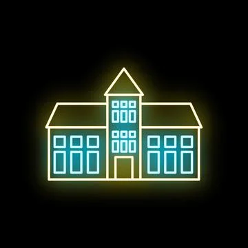 School building glowing neon icon for education Ilustración de archivo