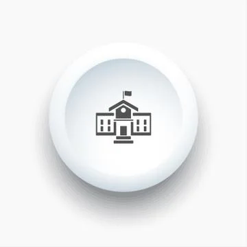 School building icon on a 3D white button Ilustración de archivo
