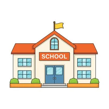 School building icon in cartoon flat style. Education house vector illustra.. Ilustración de archivo