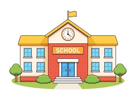 School building icon in cartoon flat style. Education house vector illustra.. Stock Illustration