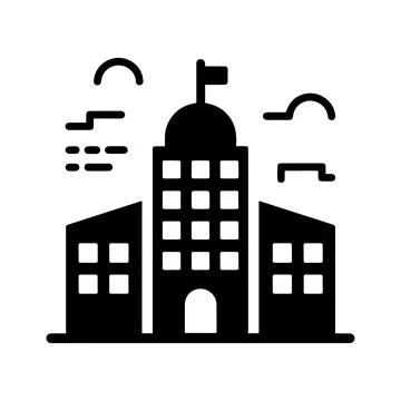 School Building Icon with Clouds and Flag education Illustrazione stock