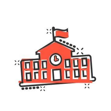 School building icon in comic style. College education vector cartoon illustr Ilustración de archivo