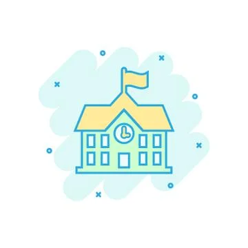 School building icon in comic style. College education vector cartoon illustr Ilustración de archivo