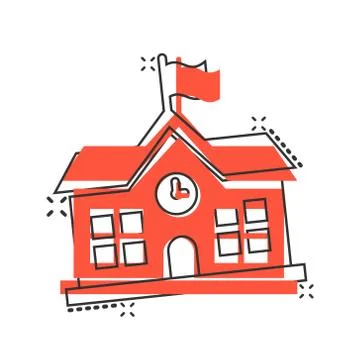 School building icon in comic style. College education vector cartoon illustr Ilustración de archivo