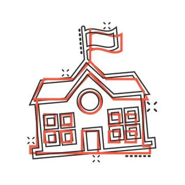 School building icon in comic style. College education vector cartoon illustr Ilustración de archivo