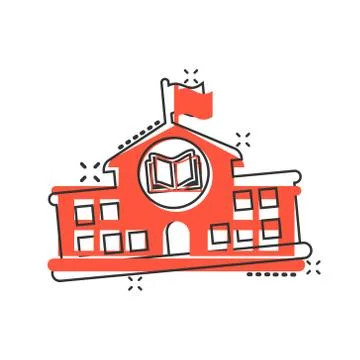 School building icon in comic style. College education vector cartoon illustr Ilustración de archivo