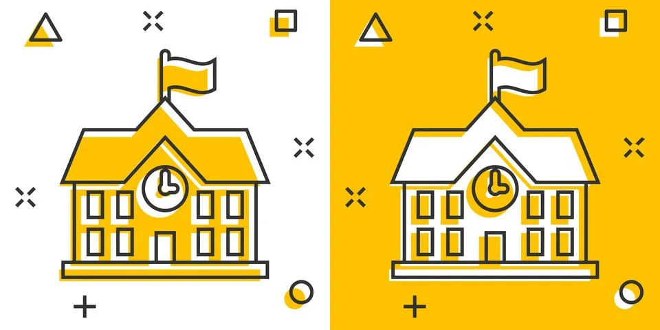 School building icon in comic style. College education vector cartoon illustr Ilustración de archivo
