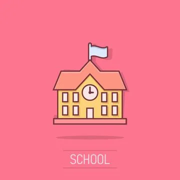 School building icon in comic style. College education vector cartoon illus.. Ilustración de archivo