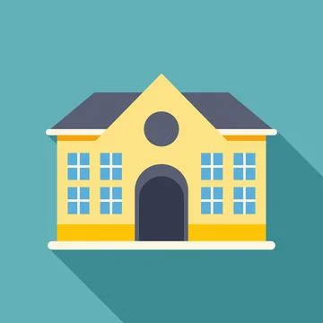 School building icon with flat design style and long shadow Stockillustratie