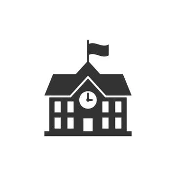 School building icon in flat style. College education vector illustration on  Ilustración de archivo