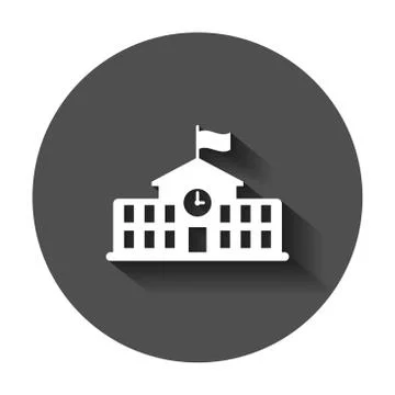 School building icon in flat style. College education vector illustration wit Ilustración de archivo
