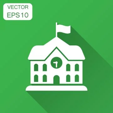 School building icon in flat style. College education vector illustration wit Ilustración de archivo