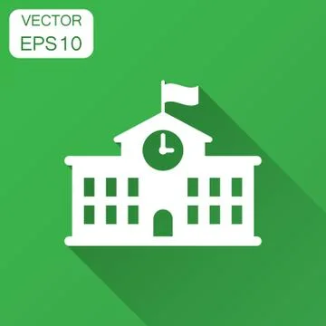 School building icon in flat style. College education vector illustration wit Ilustración de archivo