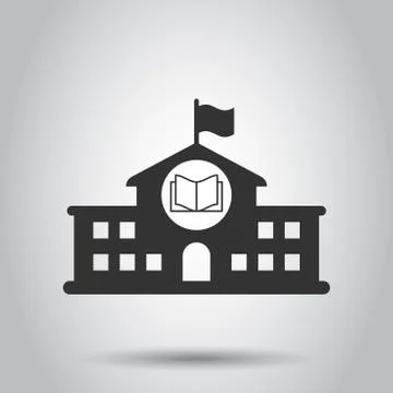 School building icon in flat style. College education vector illustration on  Ilustración de archivo