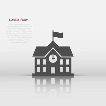 School building icon in flat style. College education vector illustration o.. Ilustración de archivo