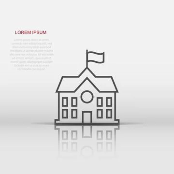 School building icon in flat style. College education vector illustration o.. Ilustración de archivo