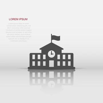 School building icon in flat style. College education vector illustration o.. Ilustración de archivo