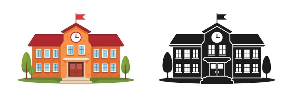 School building icon in flat style. Education house vector illustration on .. Ilustración de archivo