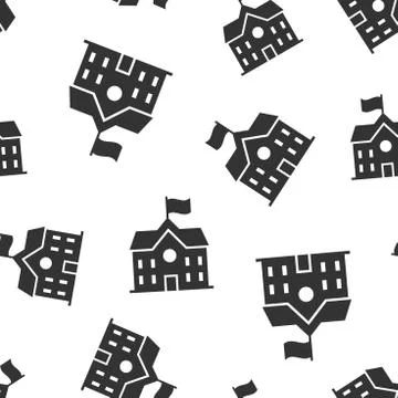 School building icon seamless pattern background. College education vector il Ilustración de archivo