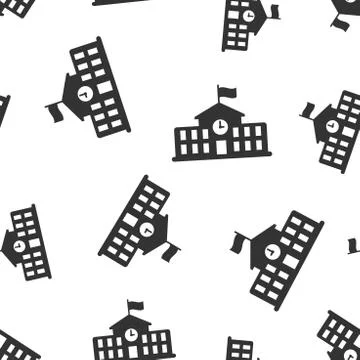 School building icon seamless pattern background. College education vector il Ilustración de archivo