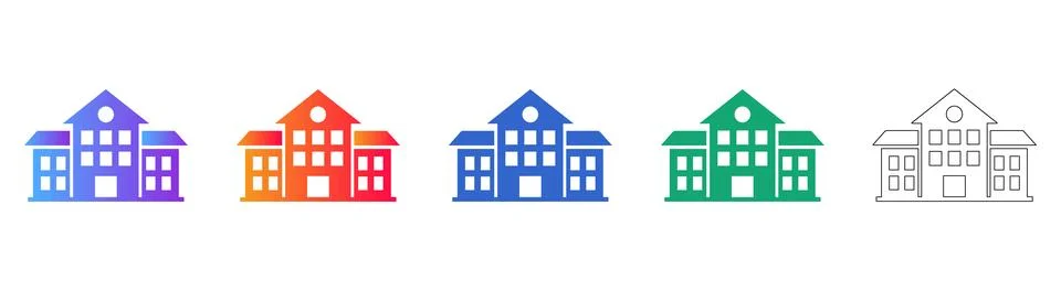 School Building Icon Set Ilustración de archivo