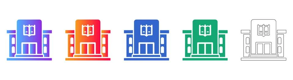 School Building Icon Set Stock Illustration
