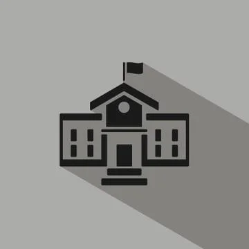 School building icon with shadow on grey background Stock Illustration