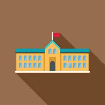 School building icon in a simple flat design style with a long shadow Ilustración de archivo