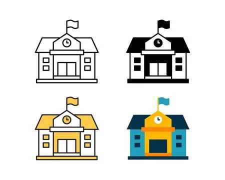 School building icon vector design in 4 style line, glyph, duotone, and flat. Stock Illustration