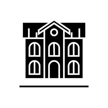 School building icon, vector illustration, black sign on isolated background Ilustración de archivo